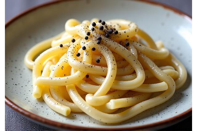Cacio e Pepe cremosa con abbondante pepe nero macinato fresco