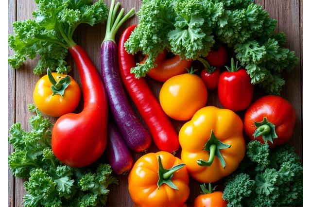 Varietà di verdure fresche e colorate da un orto romano
