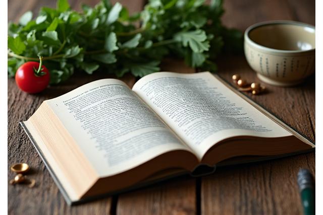 Libro di cucina aperto con ingredienti freschi