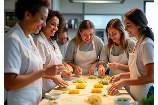 Persone che imparano a fare la pasta fresca in un workshop
